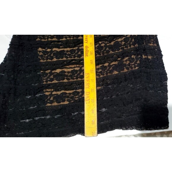 Studio M Black Lace Bodycon Dress – Nude Lining, Asymmetrical Scoop Neck, Size L - Picture 12 of 13